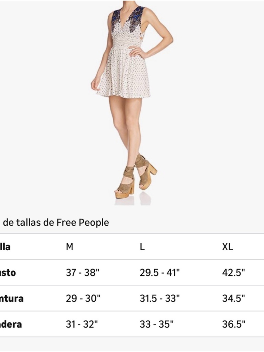 Free People Cream Printed V-Neck Smocked Mini Dress with Blue Embroidered Yoke - Picture 3 of 6